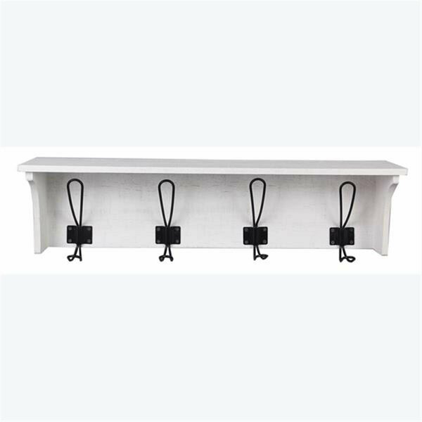 Youngs Wood White Washed Wall Shelf & Hook 11068